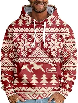 Men's Casual Sports Christmas Reindeer Series 3D Digital Printed Hooded Pullover