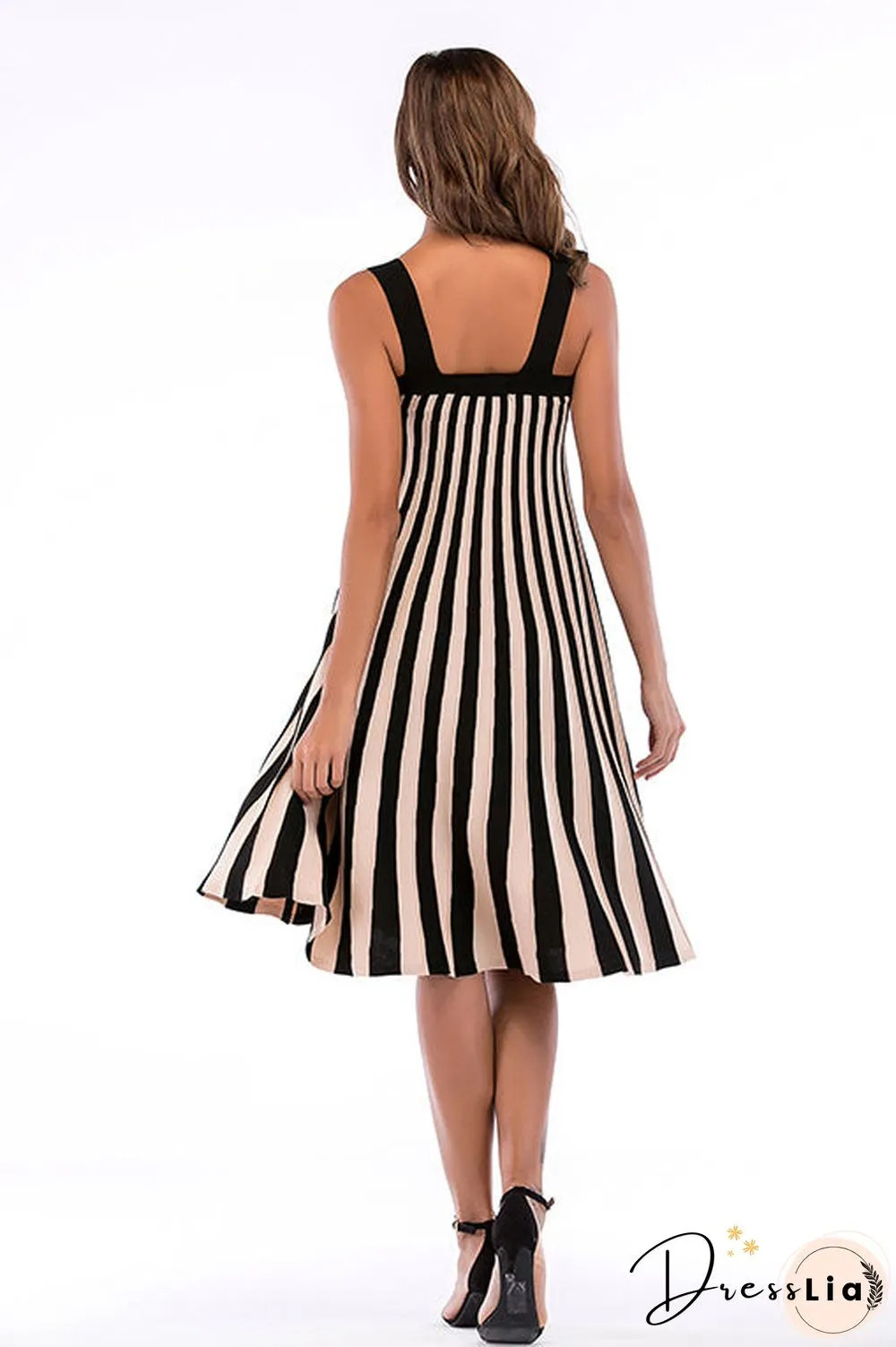 Color-block Striped Button Front Knit Dress