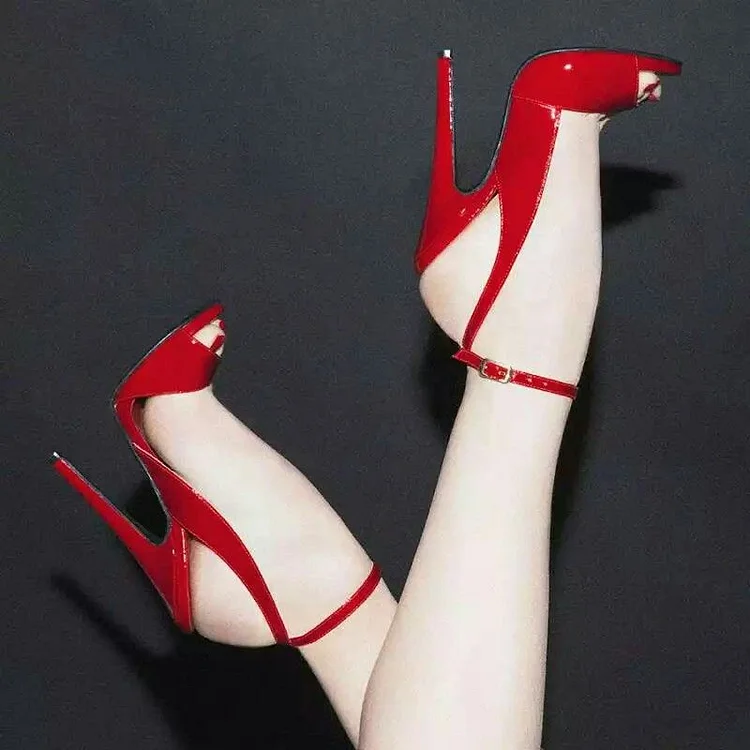 Red Patent Leather Peep Toe Slingback Ankle Strap Heels Vdcoo