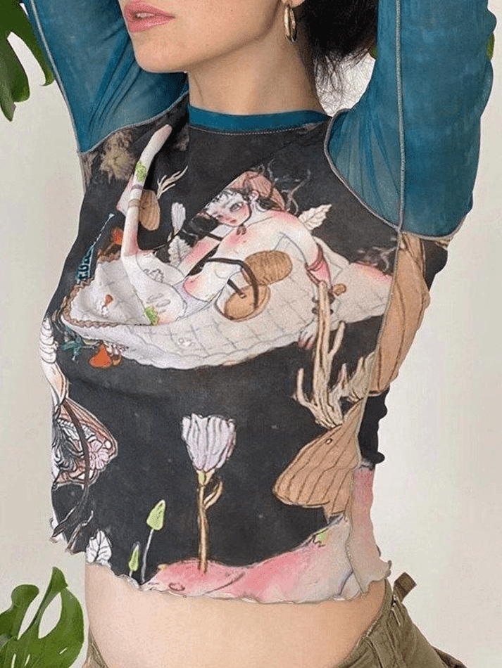 Brownm Vintage Printed Y2K Long Sleeve Tee