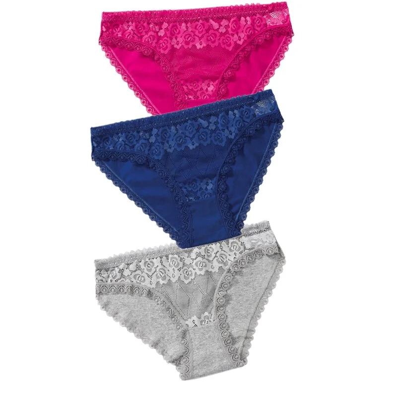 3PCS Lace Panties Women's Cotton Underwear Seamless Cute Girls Briefs Lingerie Solid Fashion Female Sexy Panties Plus Size XXL