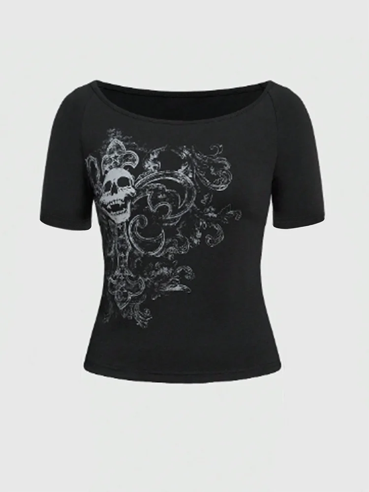 Skull Gothic Top For Women Y2K Short-Sleeved Slim-Fit T-Shirt Orientation