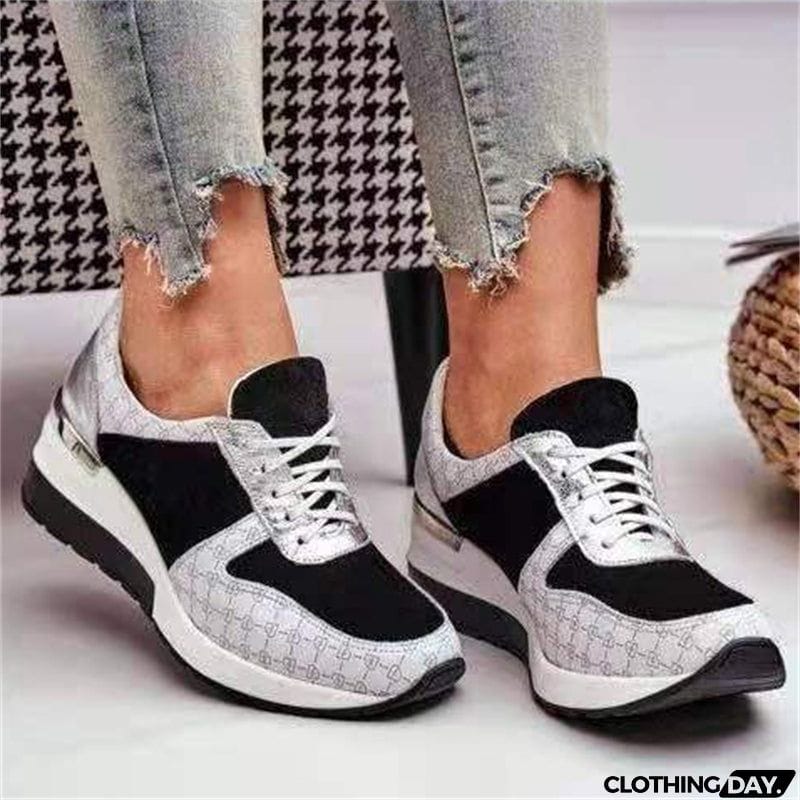 Women's Stylish Contrast Color Lace Up Wedge Shoes