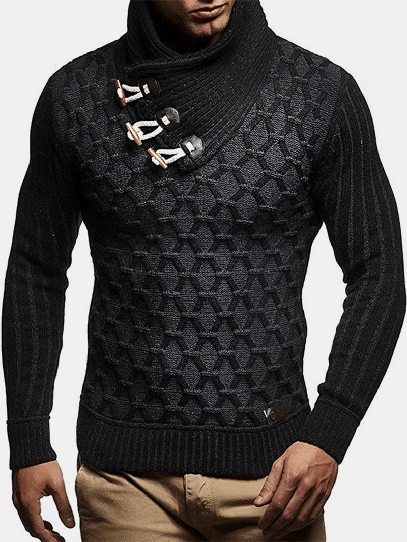 Mens Graphics Knitted Texture High Neck Warm Pullover Sweaters