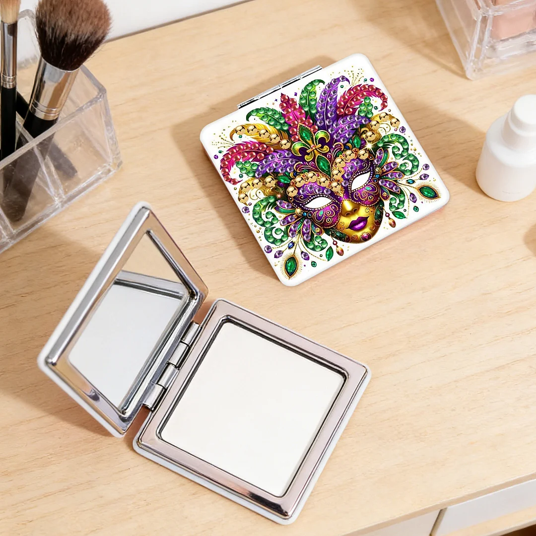 Mask-3 DIY Special Shaped Diamond Painting Compact Mirror Kits Diamond Art Painting Pocket Mirror for Beginners Adults Art Craft Woman Gifts