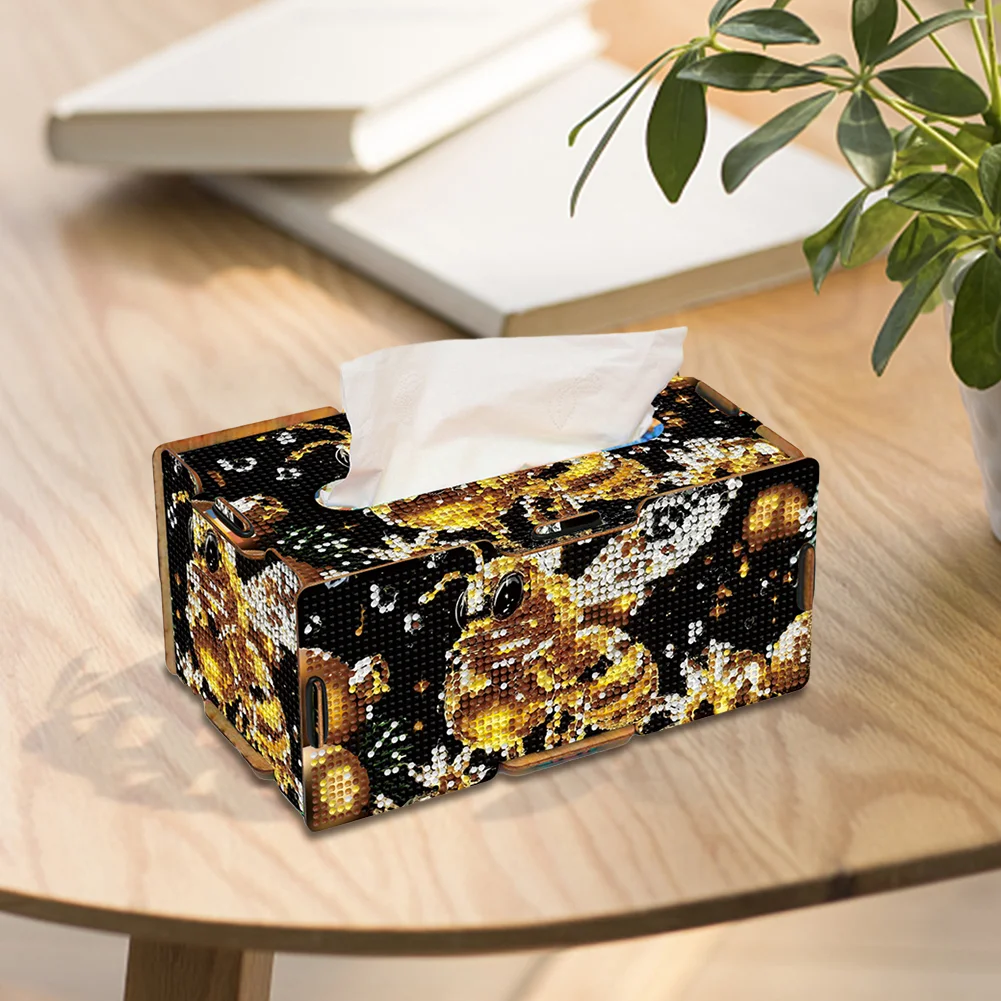 Diamond Painting Tissue Box Kits Decorative Rhinestone Craft Kit (Golden Bee)