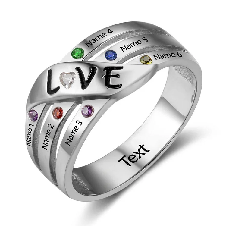 LOVE Family Ring Personalized with 6 Birthstones 6 Names Mom Ring Perfect Gift For Mother's Ring