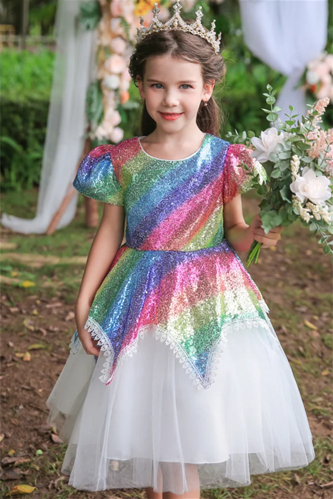 Luluslly Cap Sleeves Sequins Flower Girl Dresses Tulle Knee-Length
