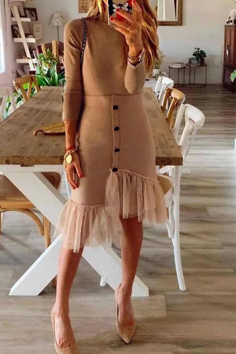 Two-piece high neck and long sleeves Mini Dress