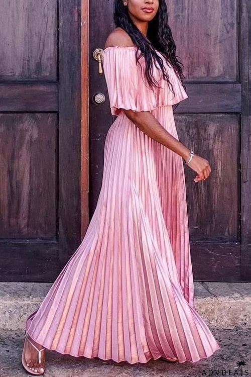 Off Shoulder Pleated Maxi Dress