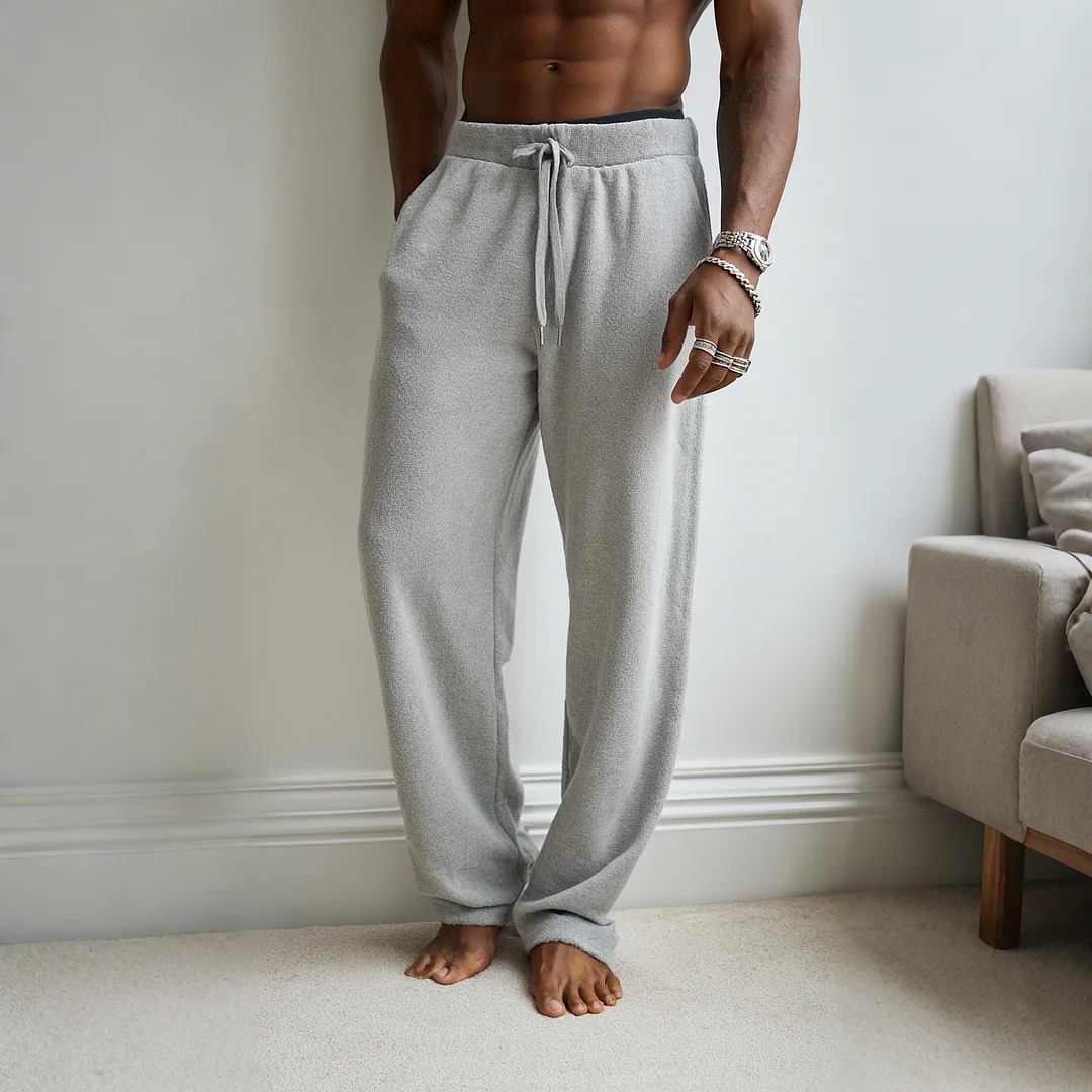 Men's Casual, Loose-fitting, Comfortable Terry Cloth Straight-leg Trousers-inspireuse
