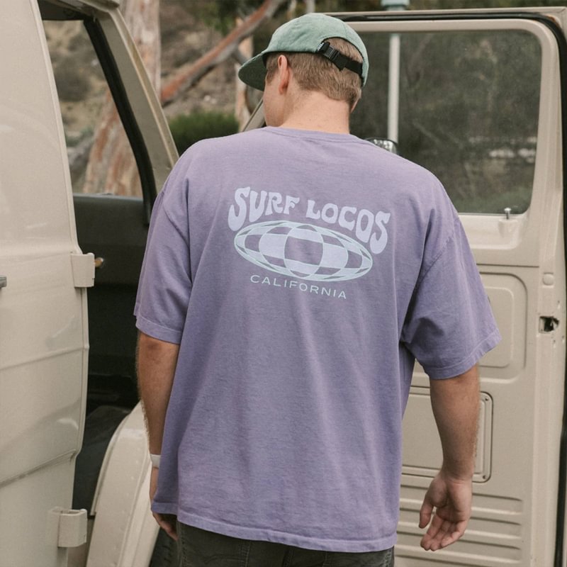 Men Retro Surf Locos California Print T-shirt