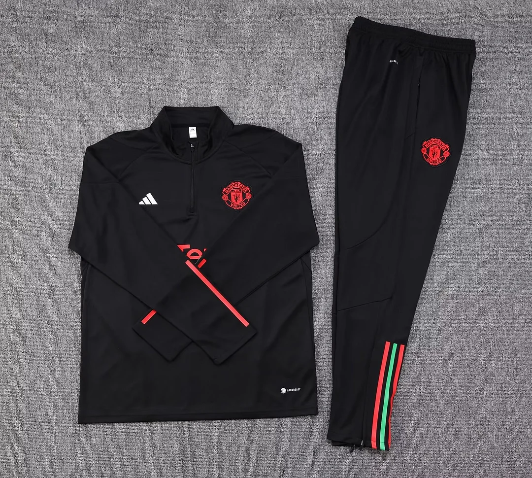 2023/2024 Manchester United Half-Pull Training Suit Black Football Shirt 1:1 Thai Quality