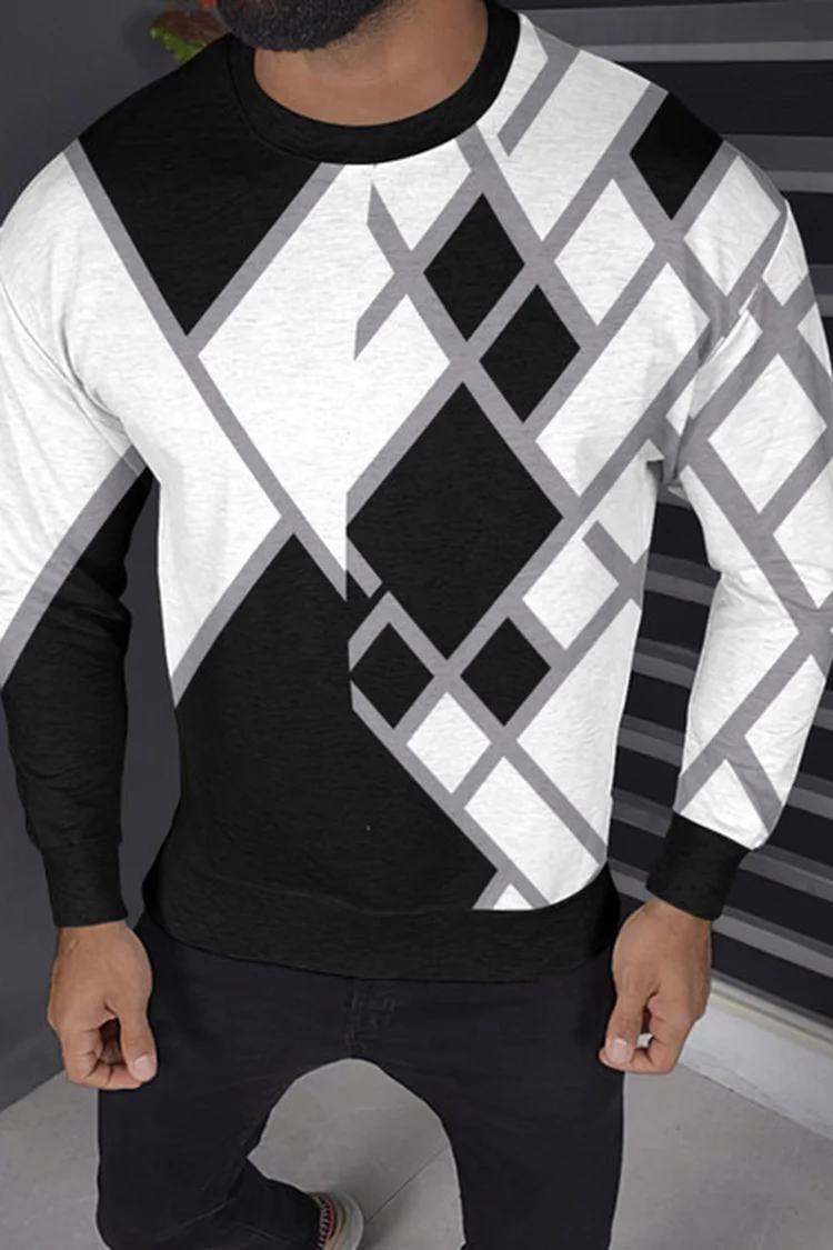 Round Neck Geometric Diamond Long Sleeve Sweatshirt