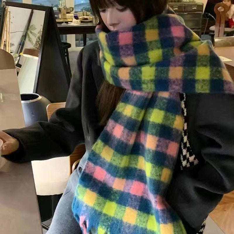 Latest Mohair Striped Tassel Scarf Fashion Geometric Gradient Shawl Japanese And Korean Versatile Thickened Scarf