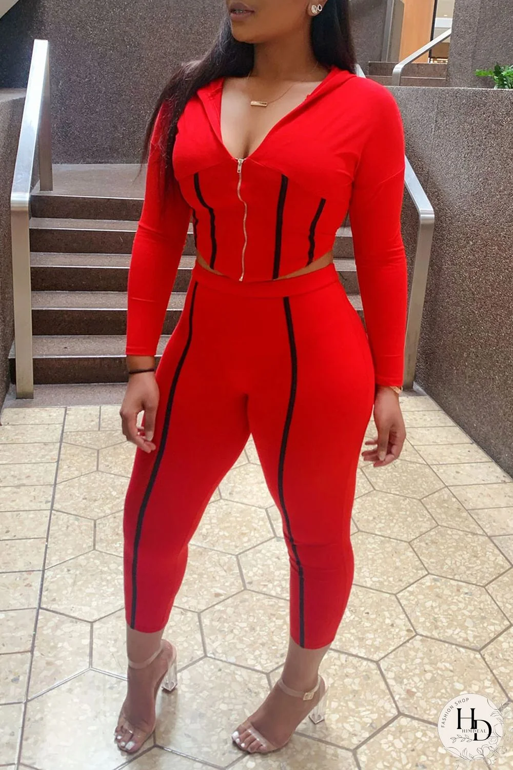 Black Casual Sportswear Solid Split Joint Zipper Hooded Collar Long Sleeve Two Pieces