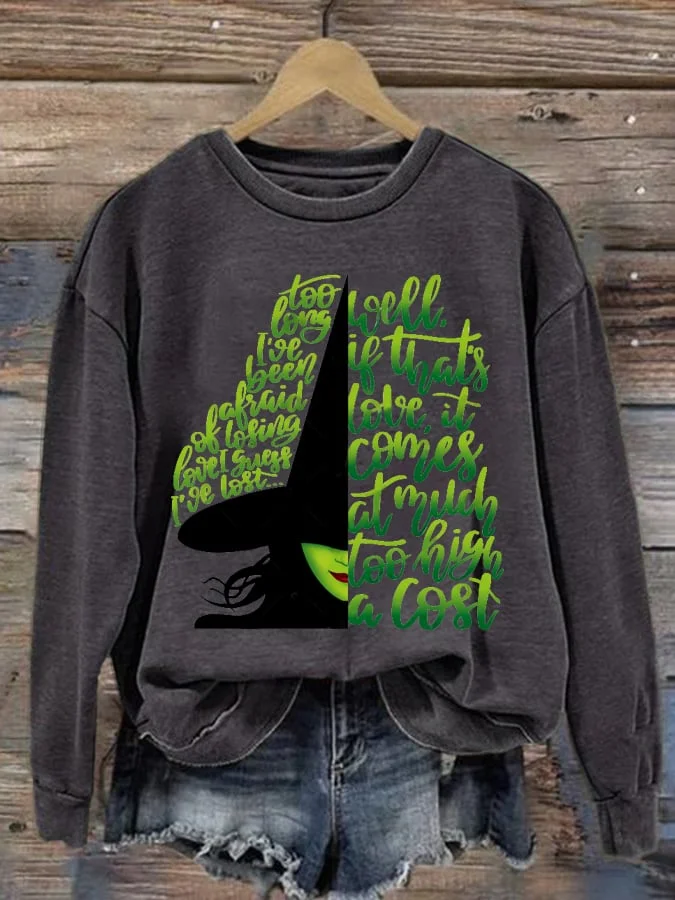Women's Witch Print Round Neck Sweatshirt