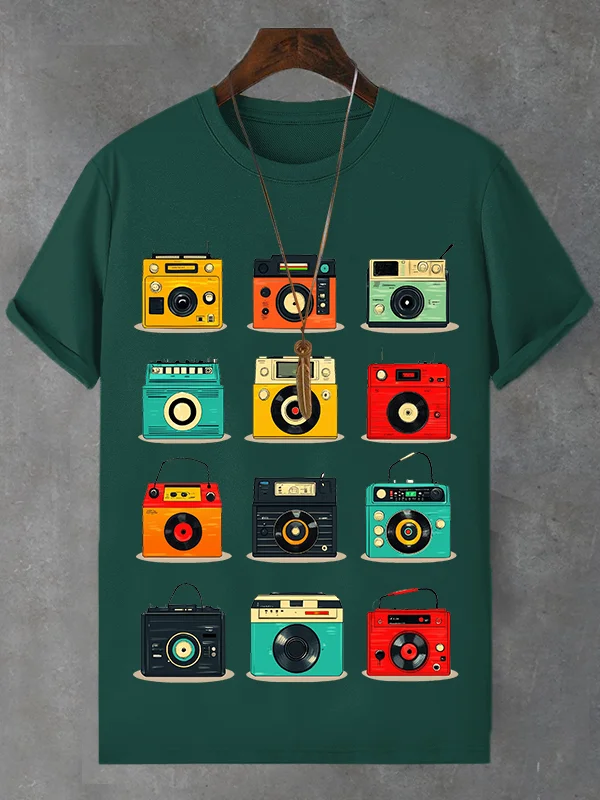 Men'S Vintage Camera Graphic Print Cotton Casual T-Shirt