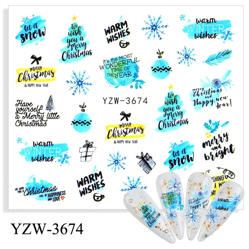 1pcs Autumn Winter Nail Sticker Robin Snow Flower New Year Halloween Christmas 3D Decals Nail Art Design Decor Accessories-Nail Inspo