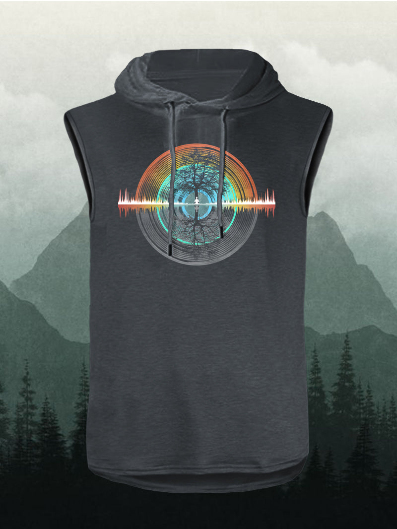 Men's Outdoor Vinyl Music Forest Tank Tops Hooded Vest 