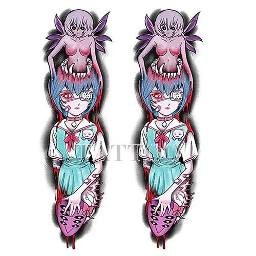 Japanese Devil Dark Sexy Pink Girl Big Size Color Arm Water Transfer Temporary Fake Tattoo Sticker For Men and Women