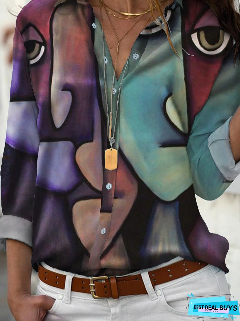 Abstract Long Sleeve Statement Blouse