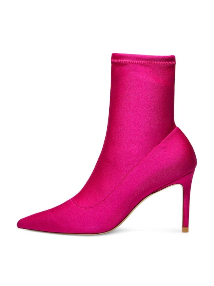 Pink Shiny Ankle Boots Classic Pointed-Toe Stretch Stiletto-Heeled Sock Booties