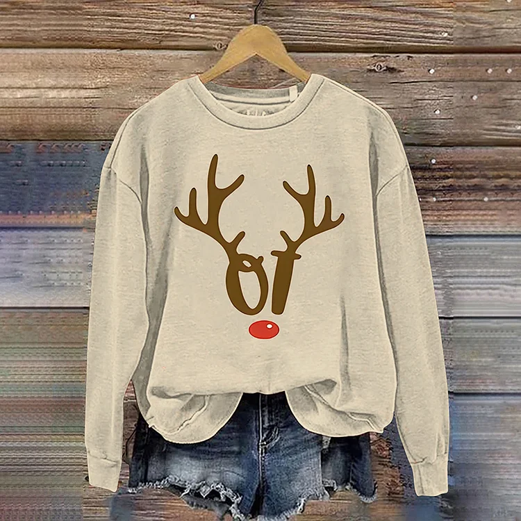 Wearshes Christmas Reindeer OT Print Casual Sweatshirt