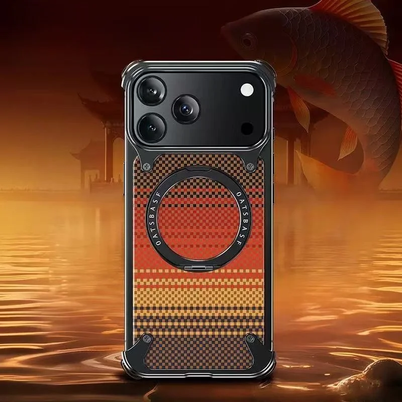 Kevlar Carbon Fiber Pattern Suitable For Samsung S25Ultra Bracket Magnetic Mobile Phone Case Metal Anti-Fall Case