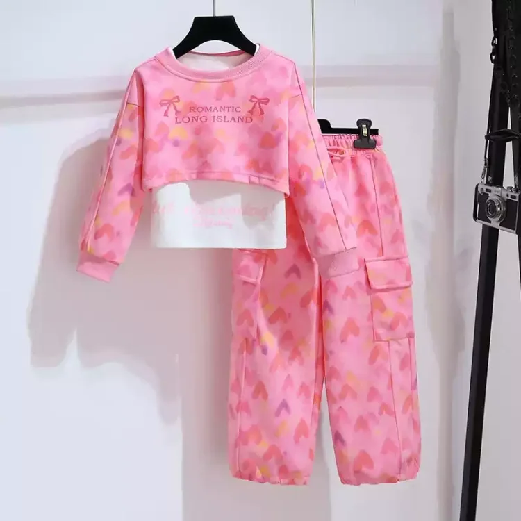 超人気 アルファベット トップス+ベルト+ パンツ 女の子 キッズ 3点セットアップ