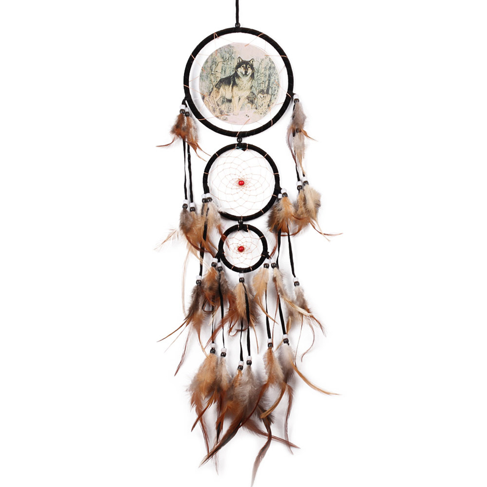 

Oil Painting Wolf Dream Catcher Feather Bead Hanging Home Car Decor, 501 Original