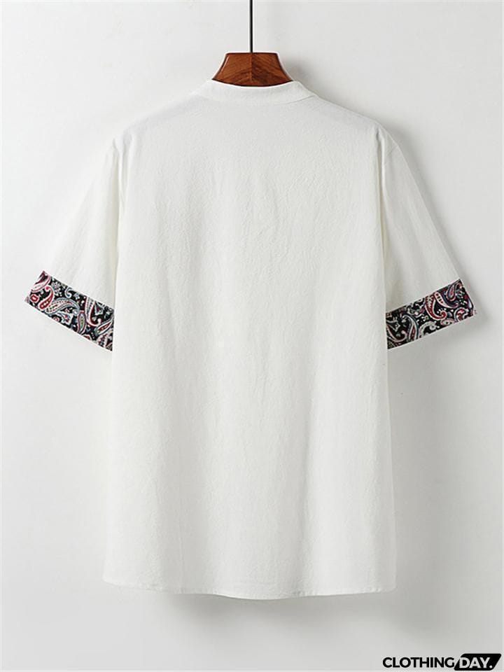 Mens Vintage Loose Linen Casual Short Sleeve T-Shirts+Shorts