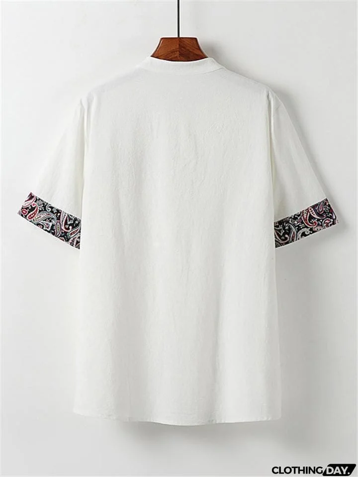 Mens Vintage Loose Linen Casual Short Sleeve T-Shirts+Shorts