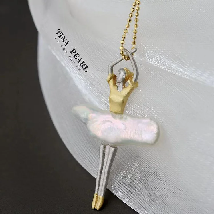 tina pearls cute ballet  girl pearl sliver necklace dhl free shipping 
