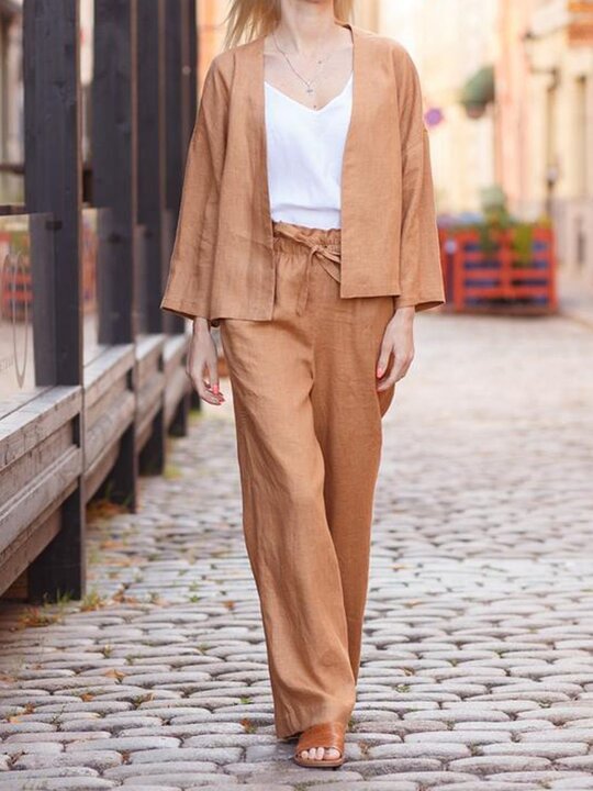 Casual Camisole Long-sleeved Top and Trousers Three-piece Suit
