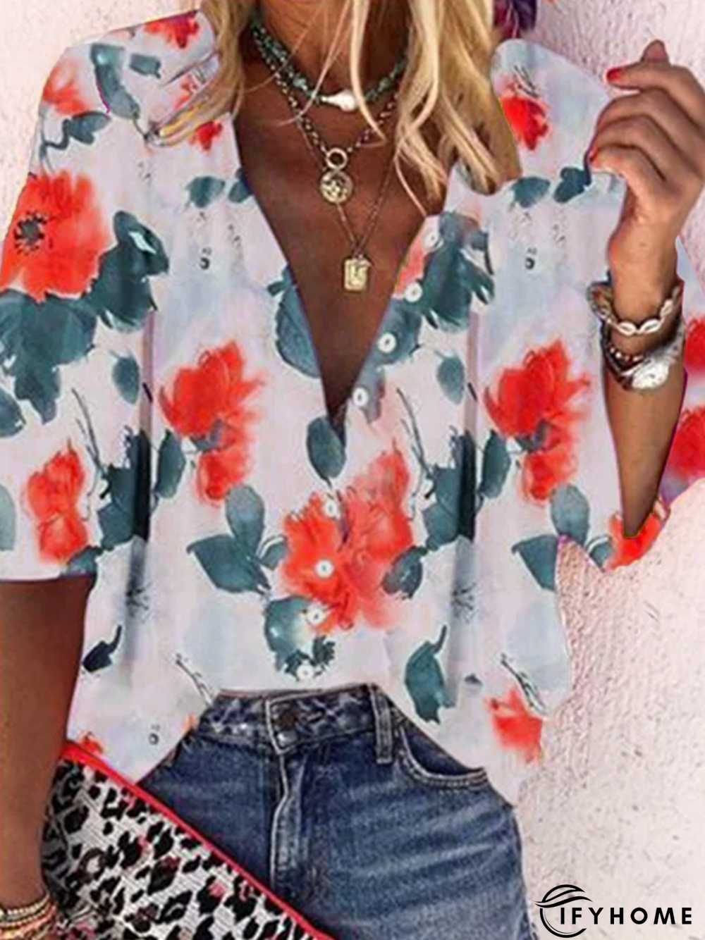 Boho Long Sleeve Floral Shift Blouse | IFYHOME