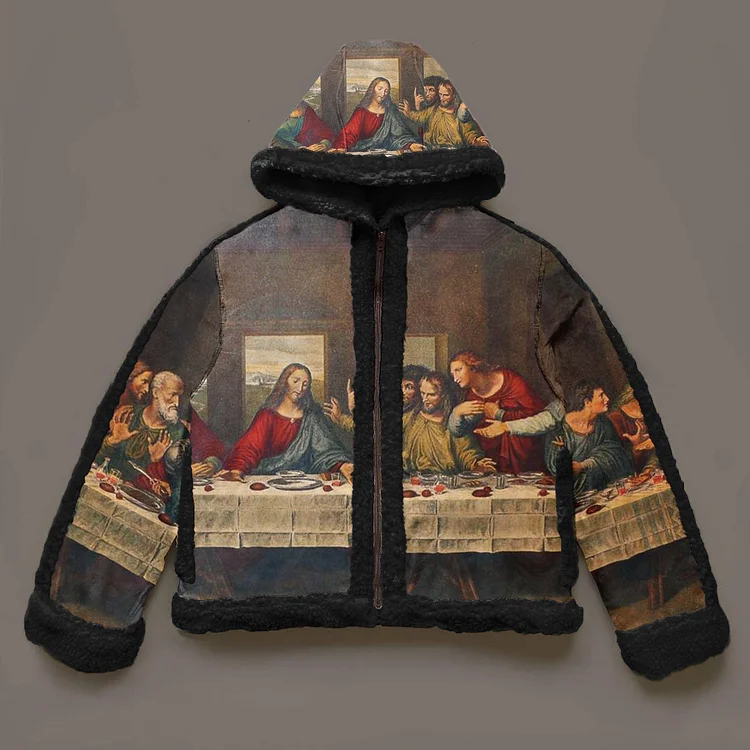 Loveciss®/ The Last Supper Renaissance Painting Shearling Hooded Coat