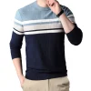 Men's Fashionable Round Neck Wool Striped Sweater