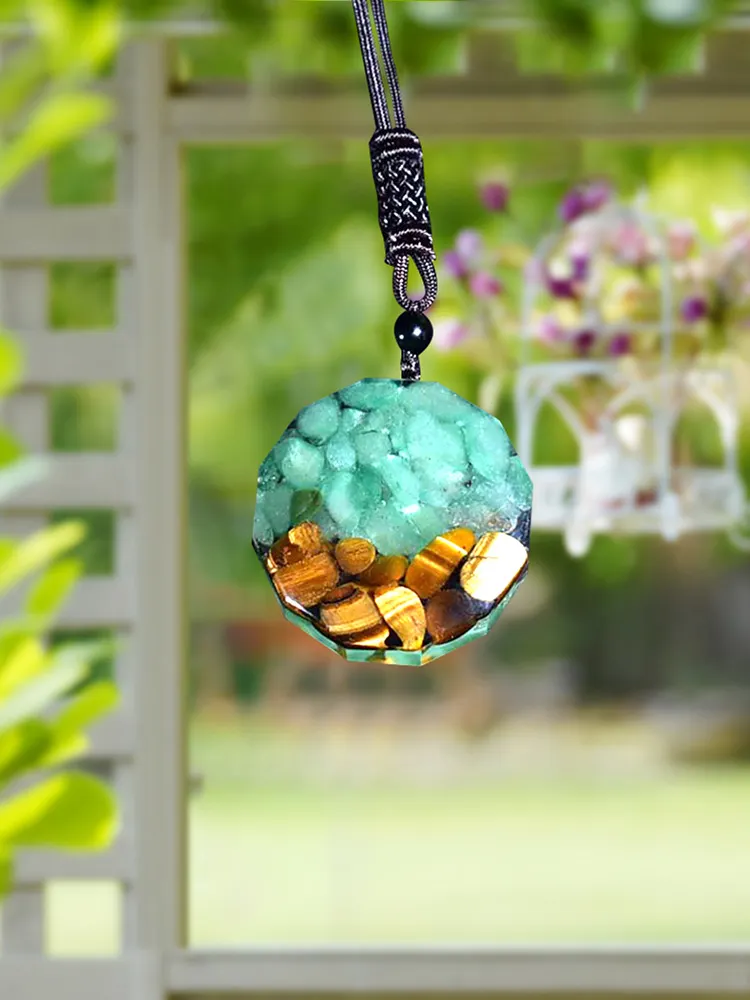 Orgone Pendant Tiger Eye Aventurine Orgonite Necklace Energy Crystal Stone