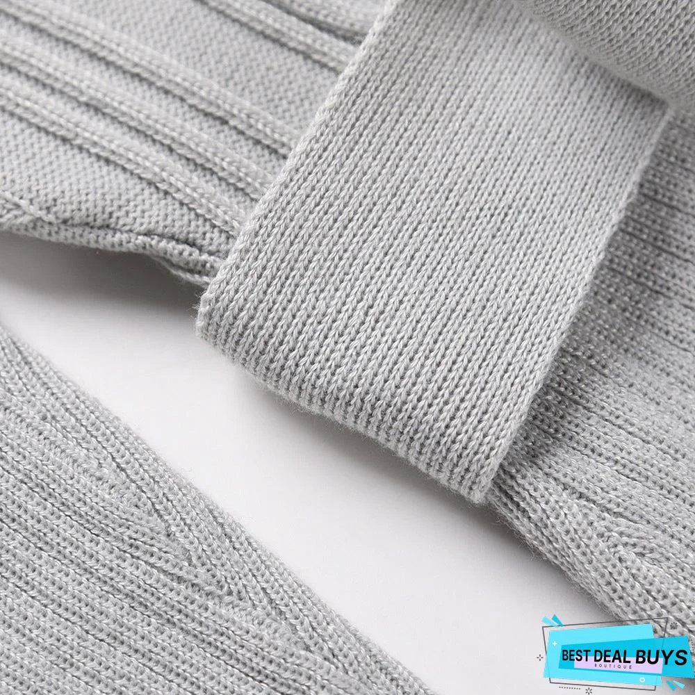 Bubble Long Sleeve Knitted Skirt Medium Long Wool Dress Black Dresses