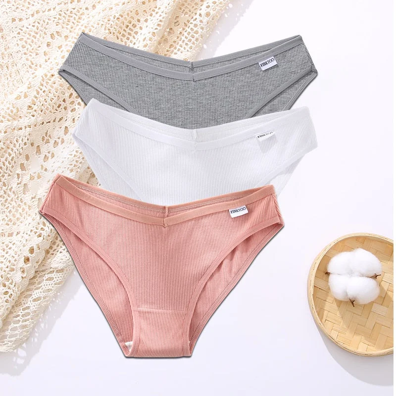 FINETOO 3PCS/Set Lingerie Sexy Women Cotton Panties Underwear Female Underpants 8 Solid Color Soft Woman Briefs Intimates M-XL
