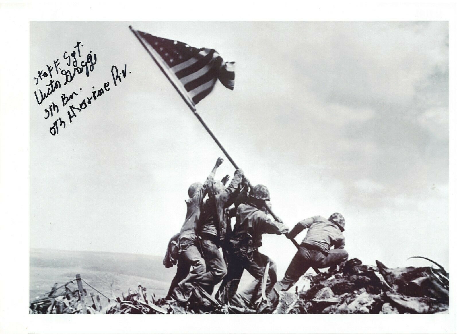 VICTOR GREGGI 5TH MARINE DIVISION IWO JIMA VETERAN RARE IWO JIMA SIGNED Photo Poster painting