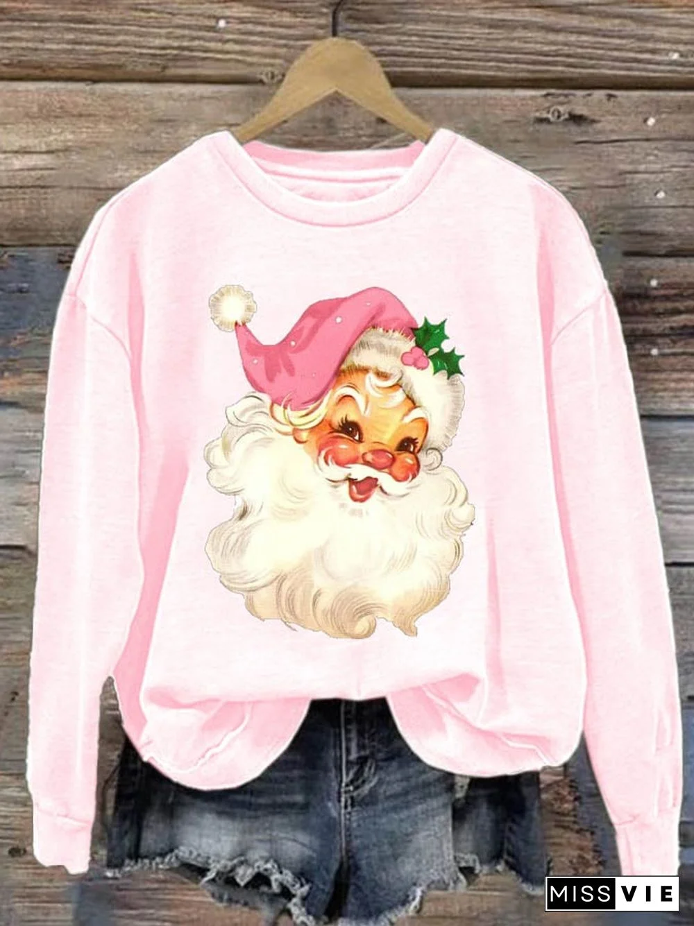 Women's Christmas Santa Claus Print Long Sleeve Sweatshirt