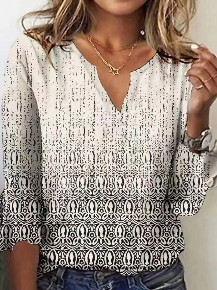Mature Women Summer Top Fashion Gradient Printing Loose T-shit