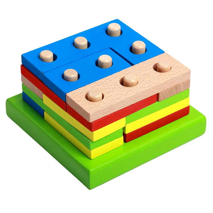 Wooden Geometric Shape Building Blocks &ndash; Educational Learning Toy