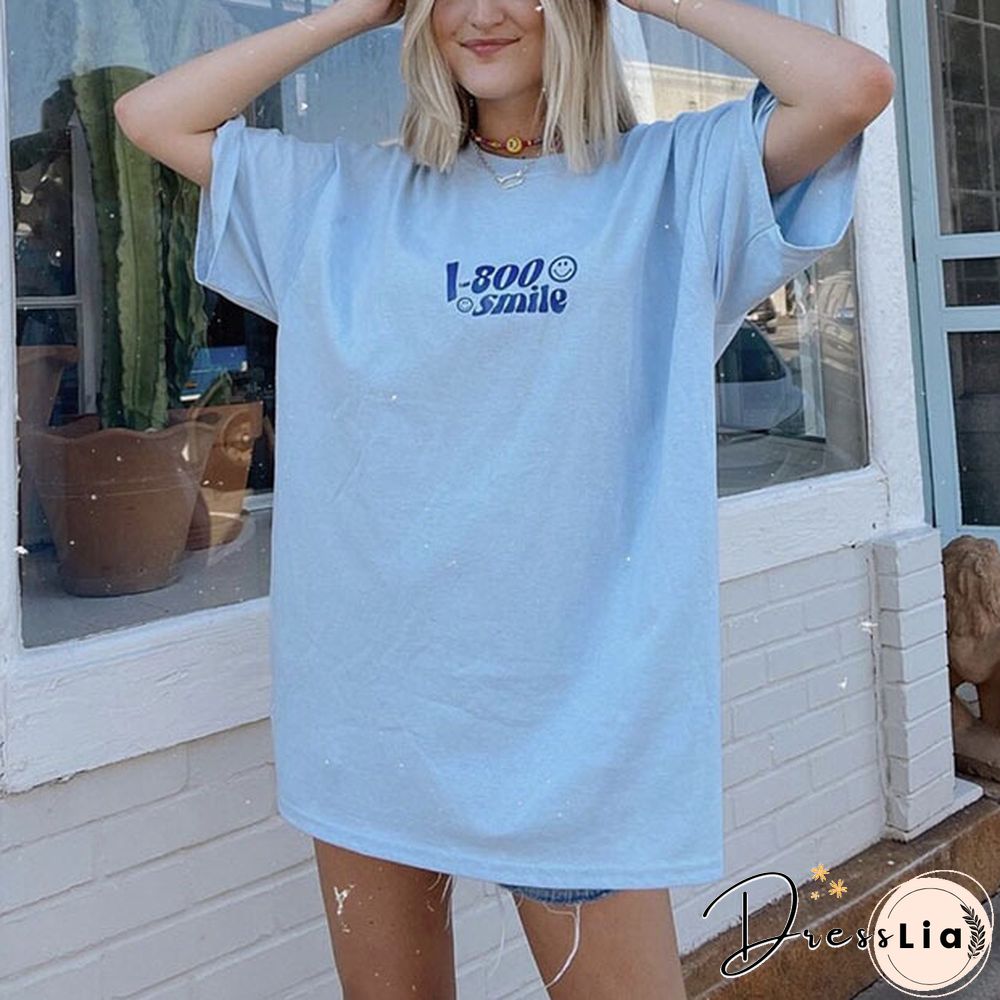 1-800 Smile' Printed Graphic Loose Short-Sleeved T-Shirt