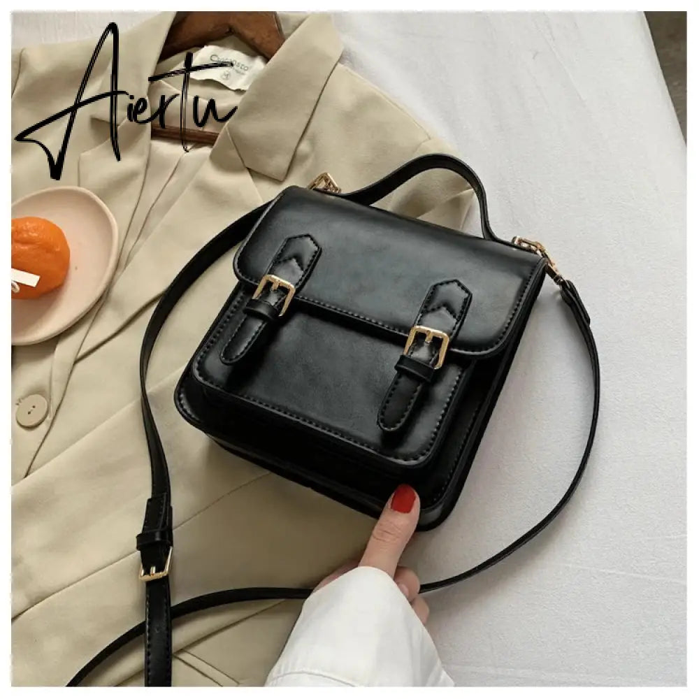 Elegant Female Solid color Tote bag New High quality PU Leather Women's Designer Handbag Vintage Shoulder Messenger Bag Aiertu