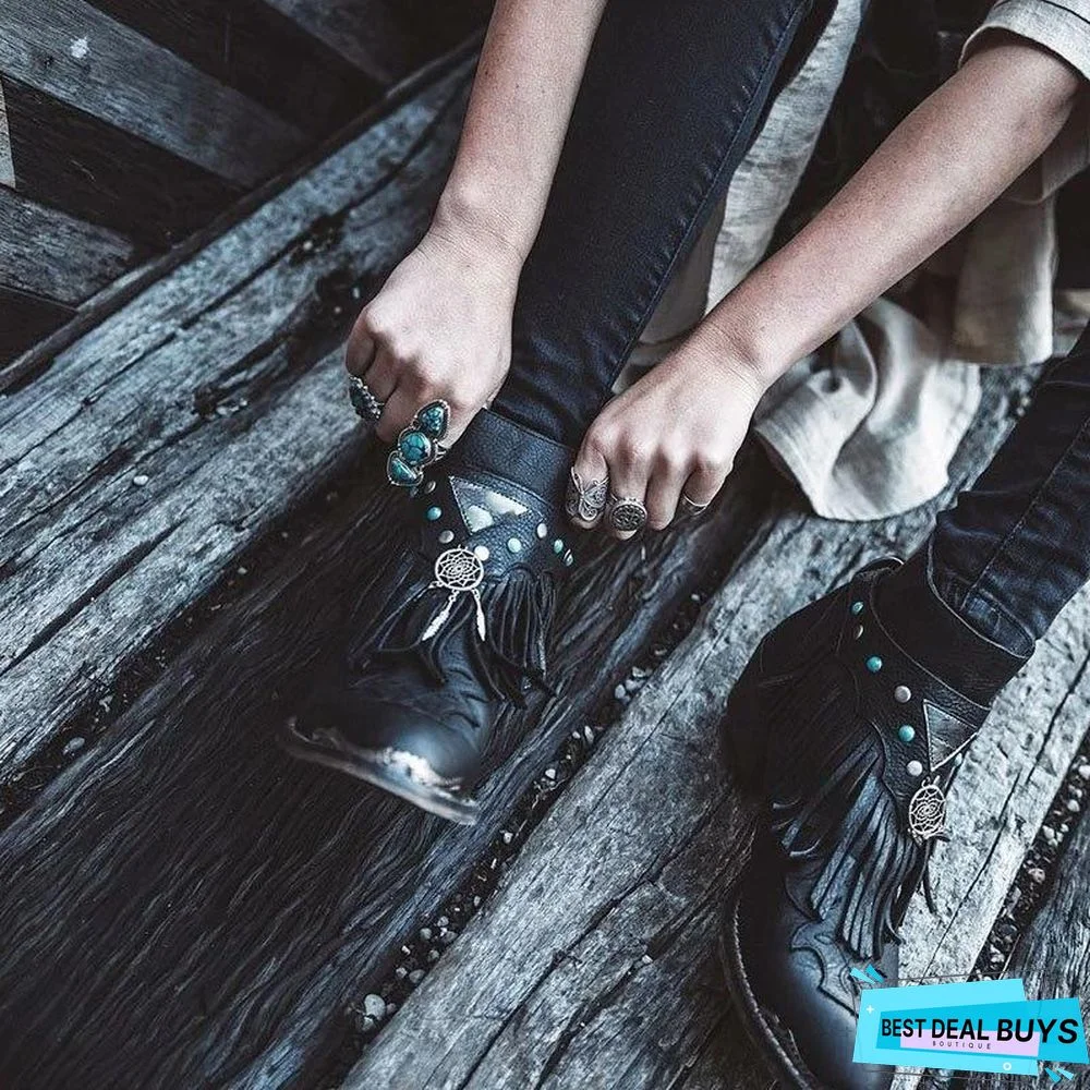 Retro Rivet Chunky Heel Boots