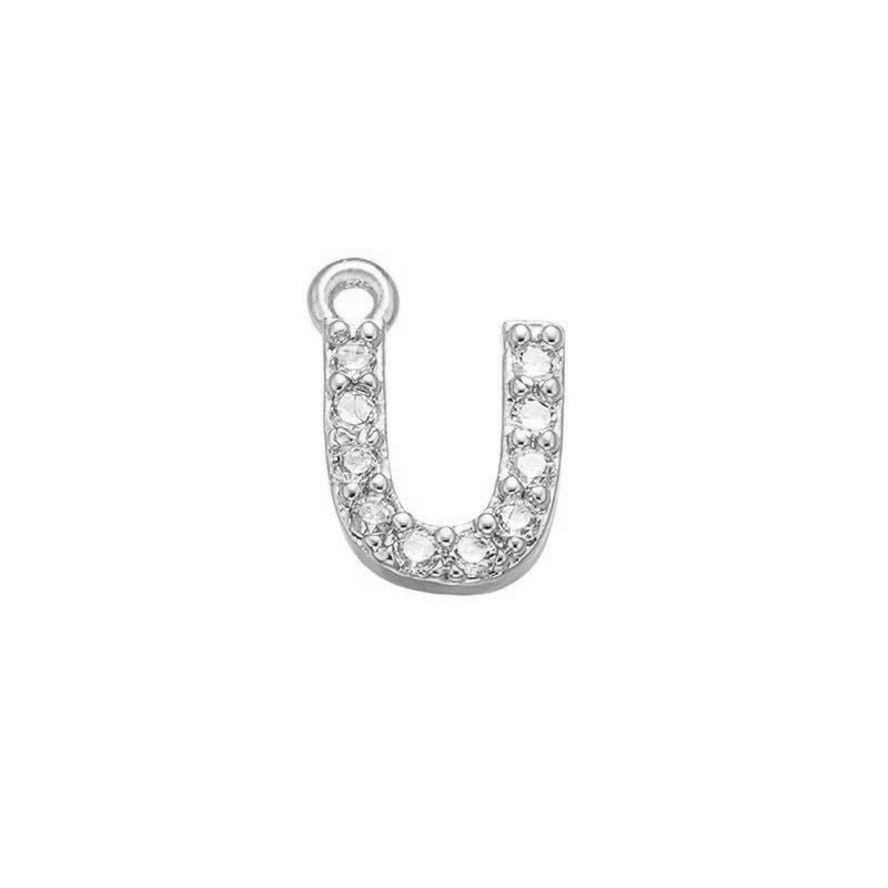 1 Piece 925 Sterling Silver Zircon 22K Gold Plated Rhodium Plated Letter Pendant Charms