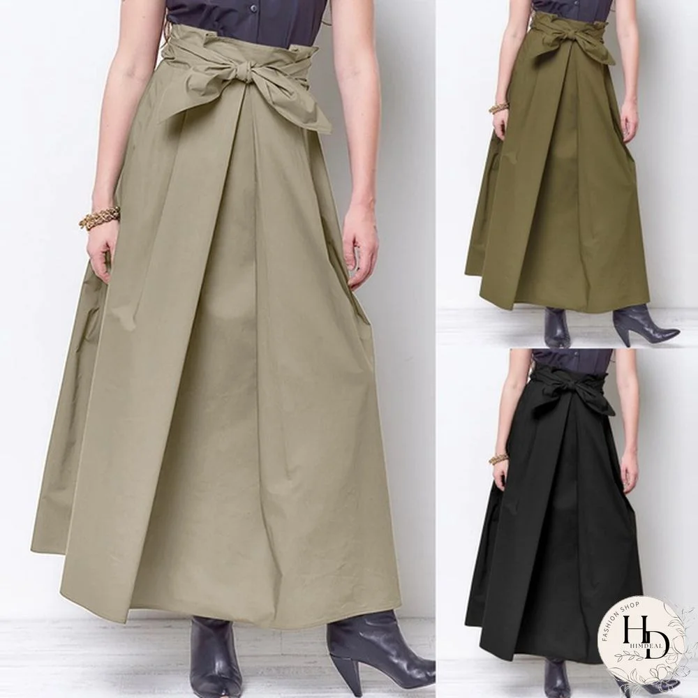 Summer Women Skirts Long Dress High Waist Bowknot Party Holiday Casual Pleated Umbrella Skirt Plus Size 4#